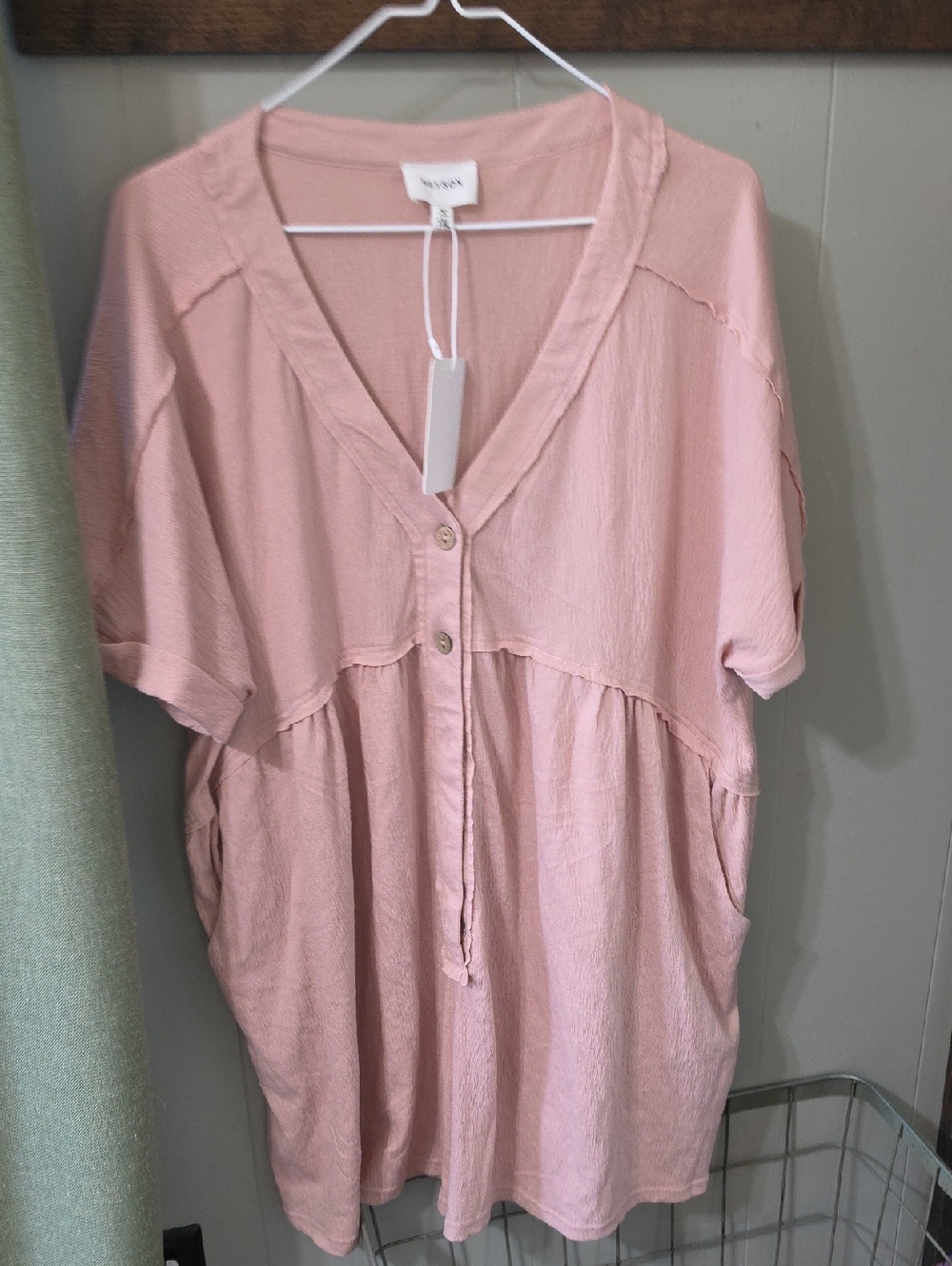 Sincerely, Jules Pink V-Neck Button Front Women's Top